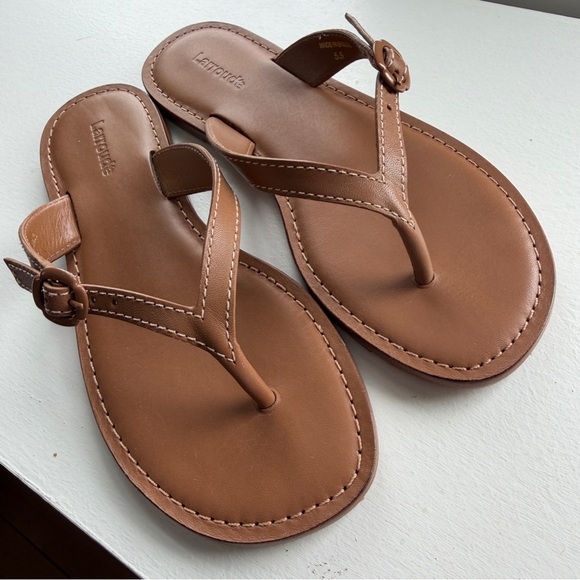 NEW WITHOUT BOX LARROUDE MARY KATE FLAT SANDAL IN CARAMEL LEATHER - Picture 2 of 5